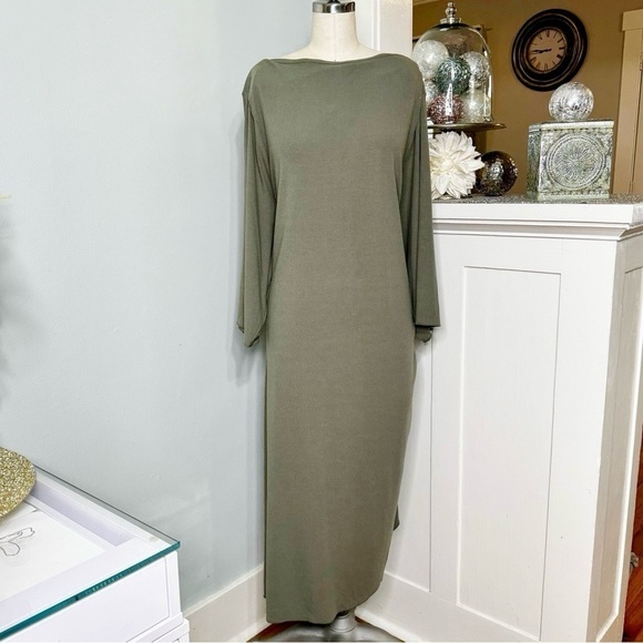 Torrid Midi Ribbed Asymmetrical Hem Dress in Olive Green Plus Size 6 or 6X Nwt - Picture 3 of 9